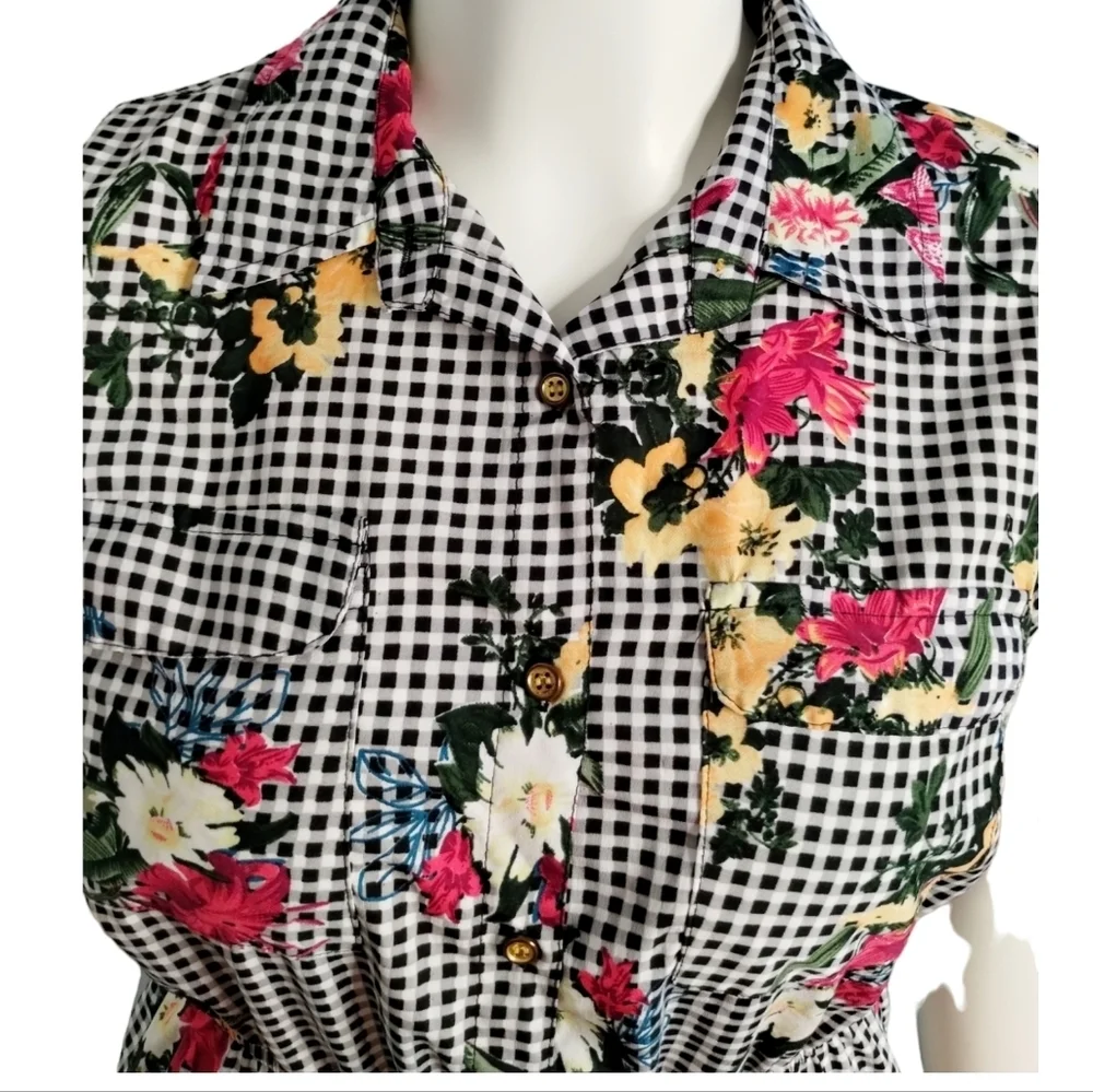 Women's XL Speed Control Mini Checkerd‎ Floral Dress Casual Summer Fresh Indie